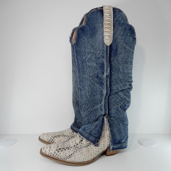 DINGO Shabby Western Tall Boots Size 10 Denim Blue Lizard Leather NEW - Picture 5 of 16